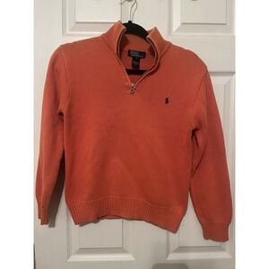 Polo by Ralph Lauren Men's Orange 1/4 Zip Cotton Pullover Sweater Medium